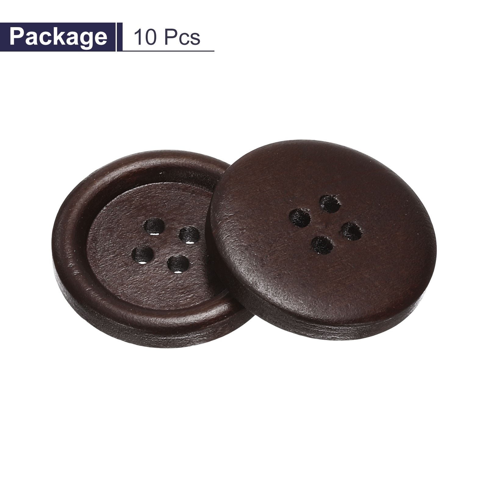 10pcs Wooden Sewing Button 28mm 4 Holes Round Craft Buttons, Dark Brown