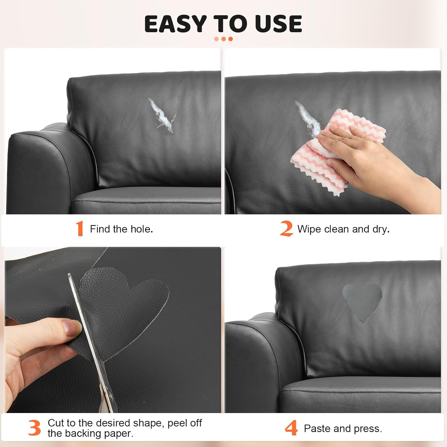 Black Leather Repair Tape Kit, 4×63 in Repair Kit for Furniture, Car Interior, C