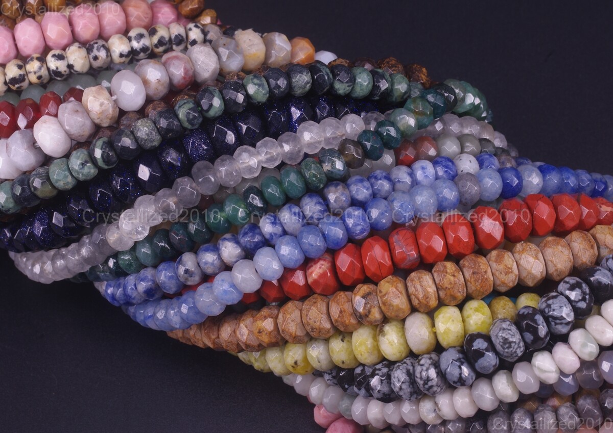 Faceted Natural Gemstones Rondelle Spacer Loose Beads 4mm x 6mm 5mm x 8mm 15.5″
