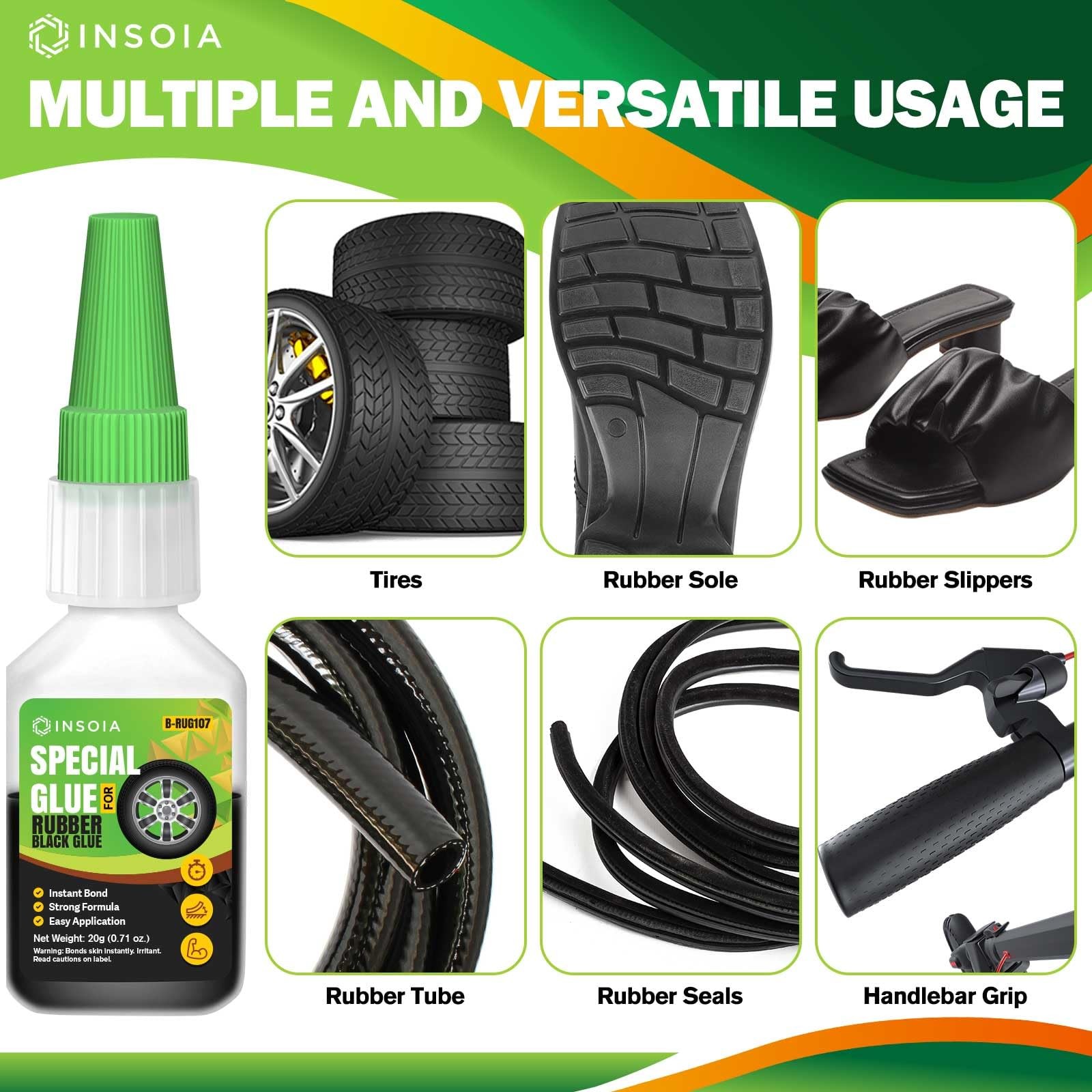 Black Rubber Glue, 20g Heavy Duty Rubber Adhesive for Tire, Tube, Shoes, Plas…