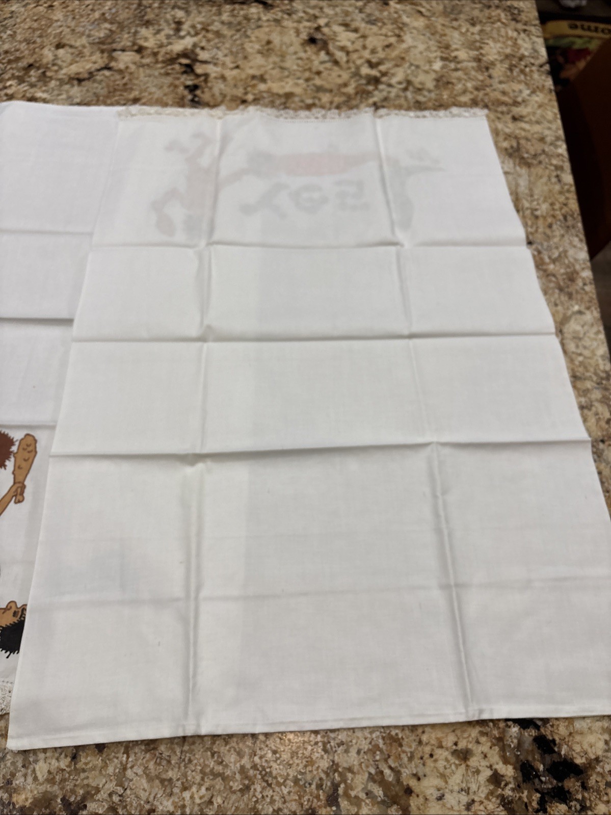 Lee Wards STONE AGE YES & NO 100% Cotton Pillowcases Painted NOS