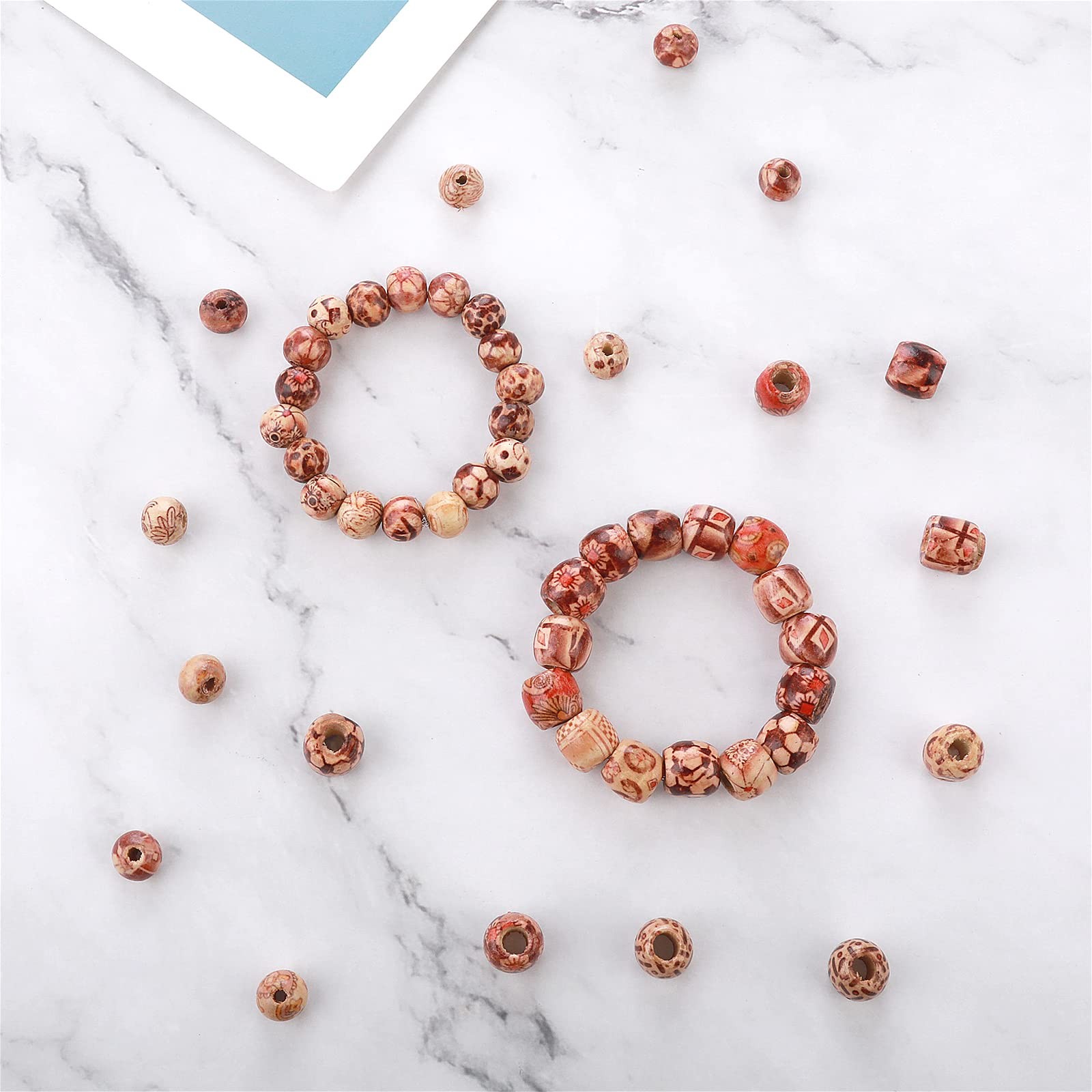200 Pcs Macrame Printed Wooden Beads Loose Spacer Hair Beads for Braids & Cr…