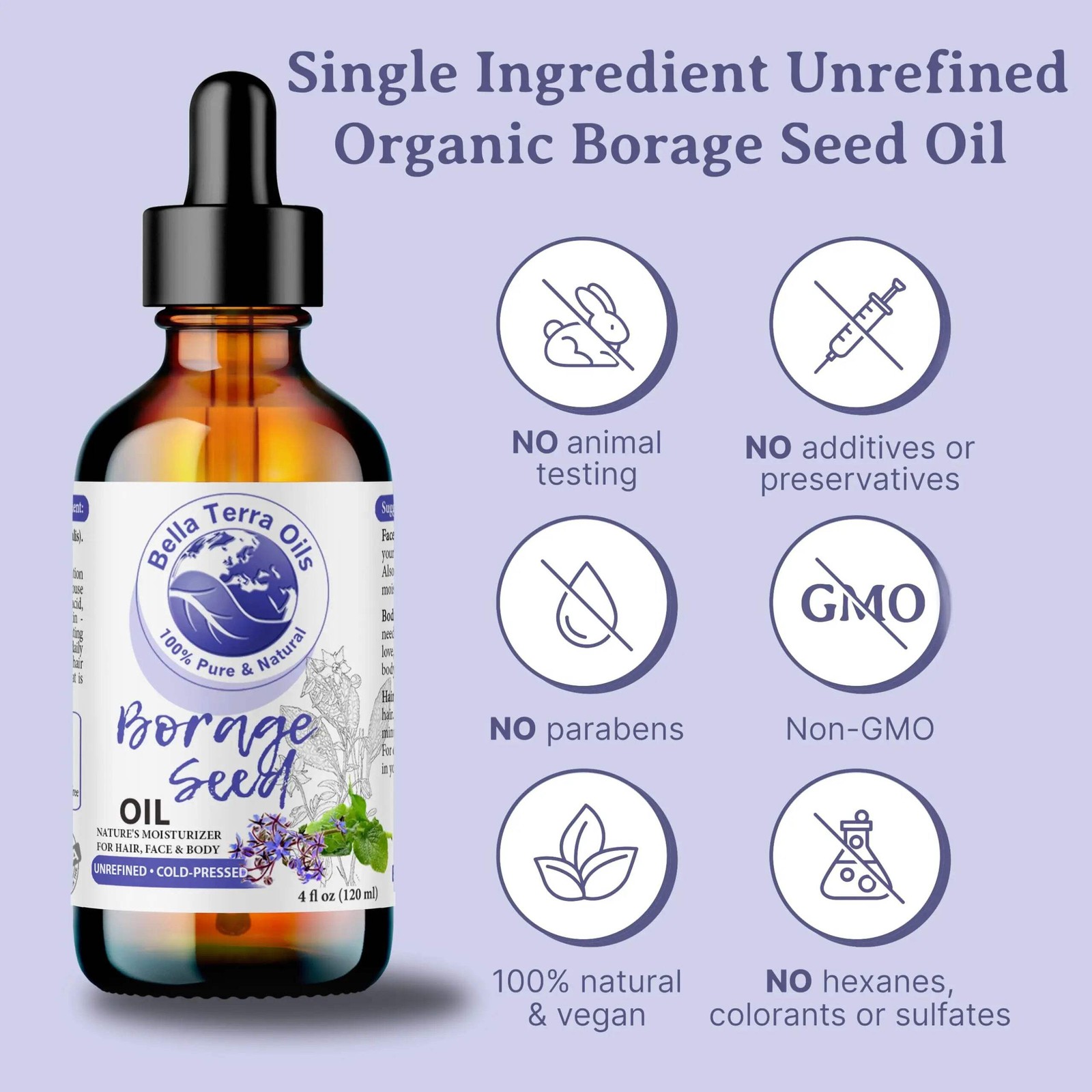 Organic Pure Borage Seed Oil – 2oz | Premium Cold-Pressed Oil for Skin & Hair Ca