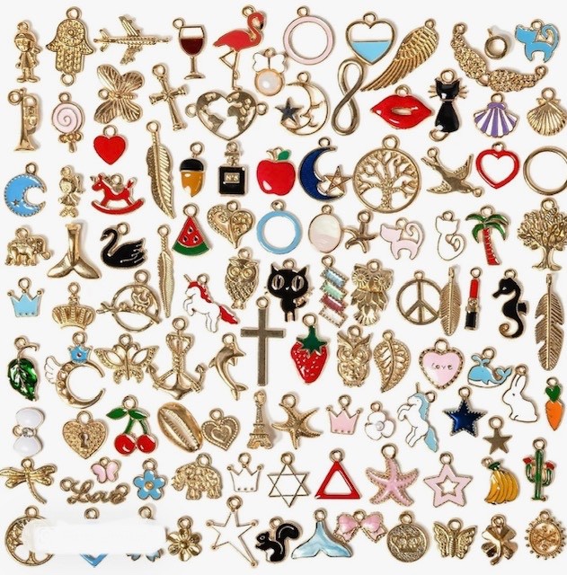 100 Pcs Mixed Random Cute Enamel Charms Bracelet Necklace Jewelry DIY