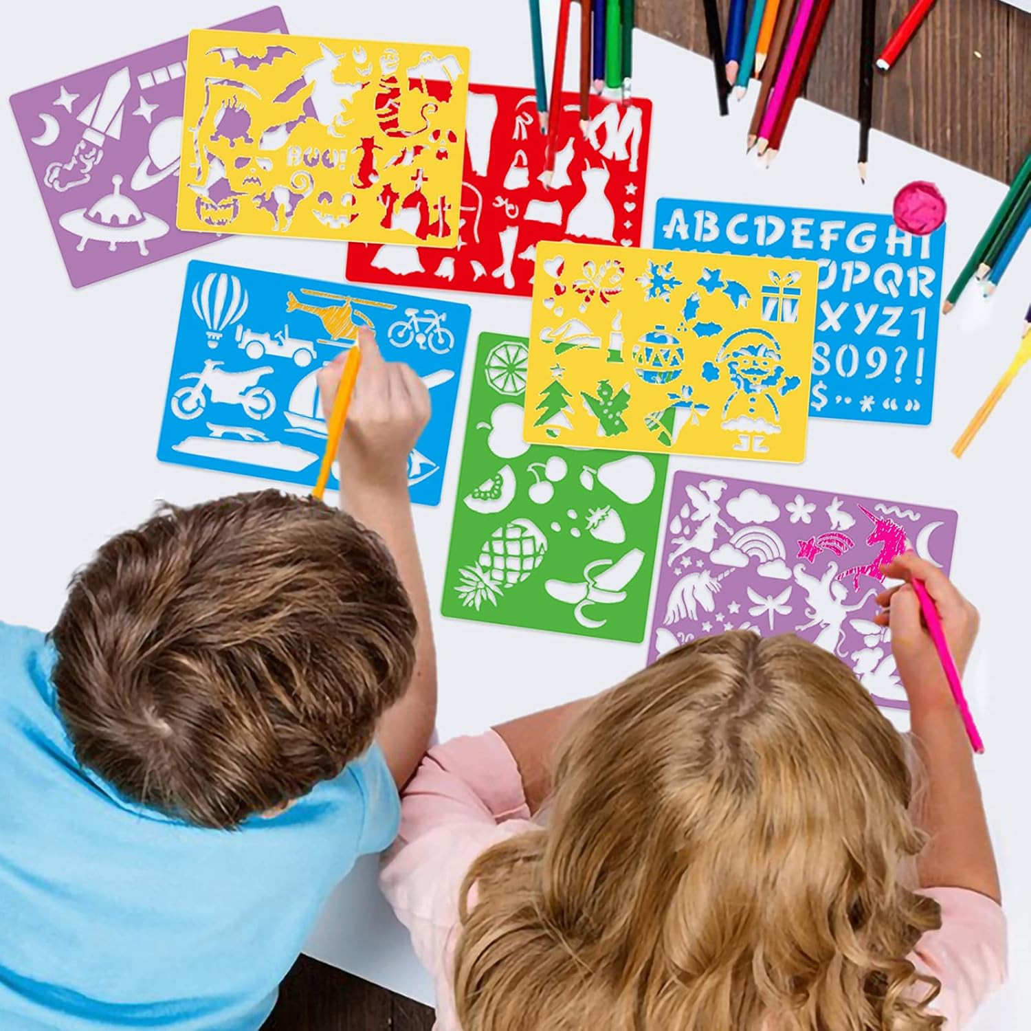 Stencil Drawing Kit for Kids, 25 Pcs Plastic Drawing Stencils with 400+ Shapes,