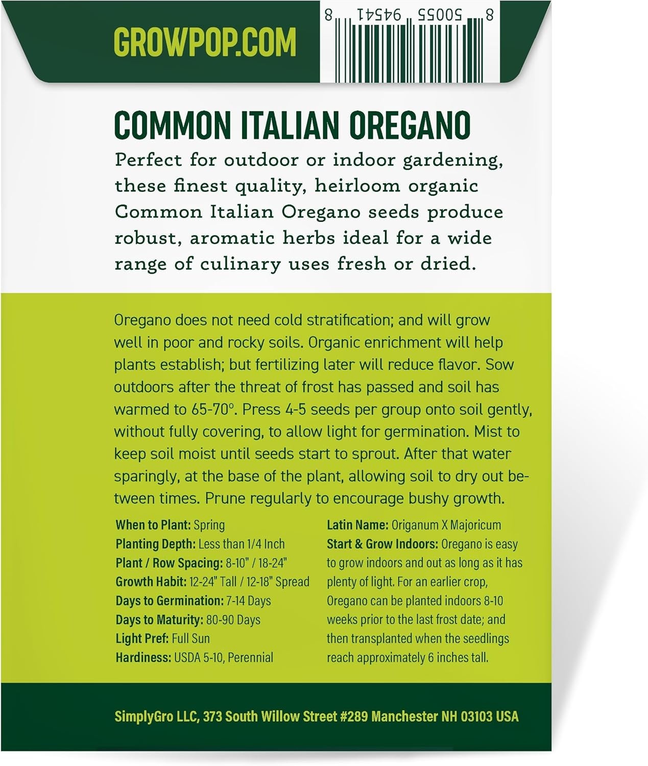Organic Common Italian Oregano Seeds – USDA Organic, Non-GMO, Open Pollinated, H