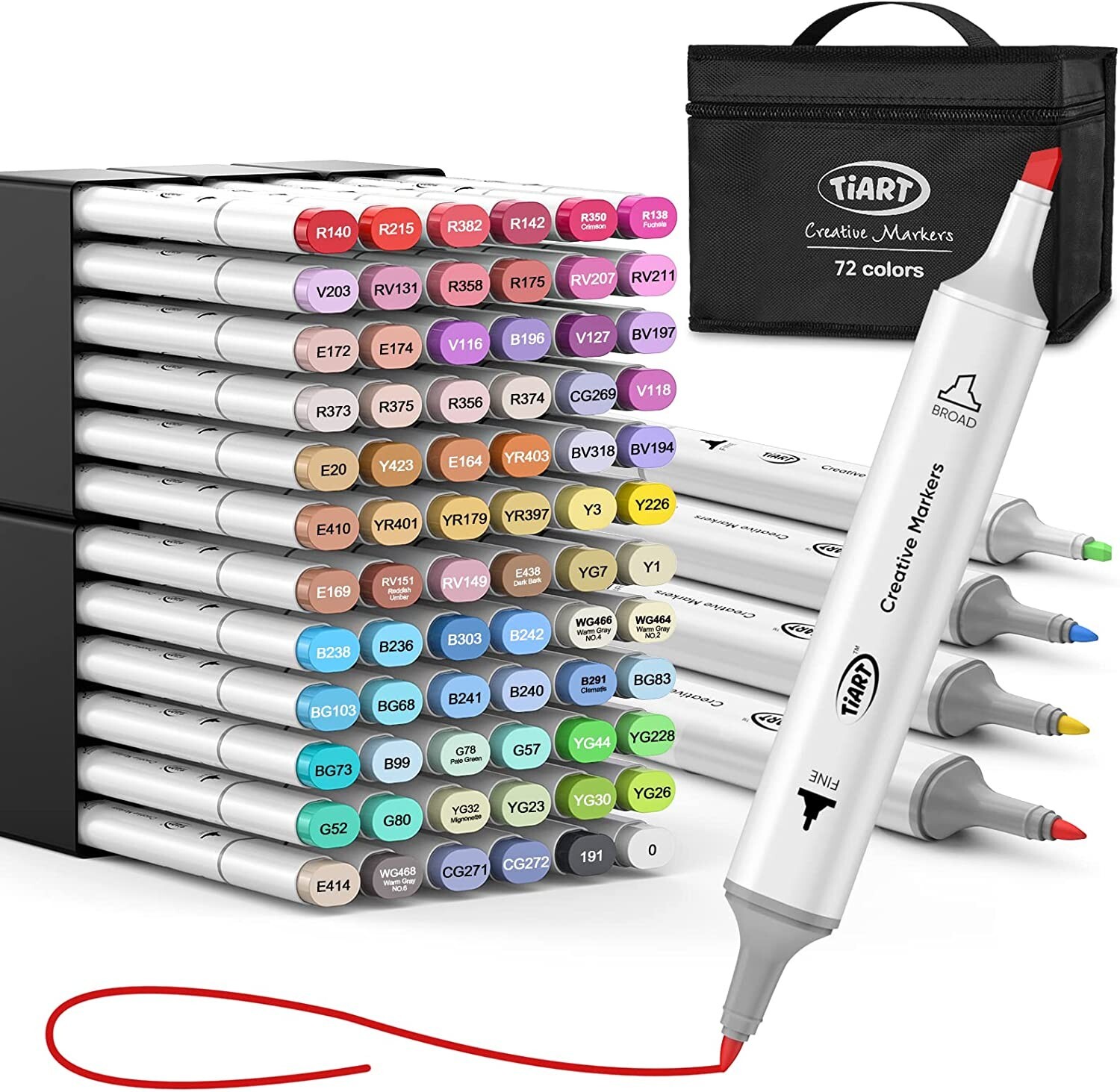 72 Colors Alcohol Markers Set, Double Tipped Craft Markers For Fine & Chisel
