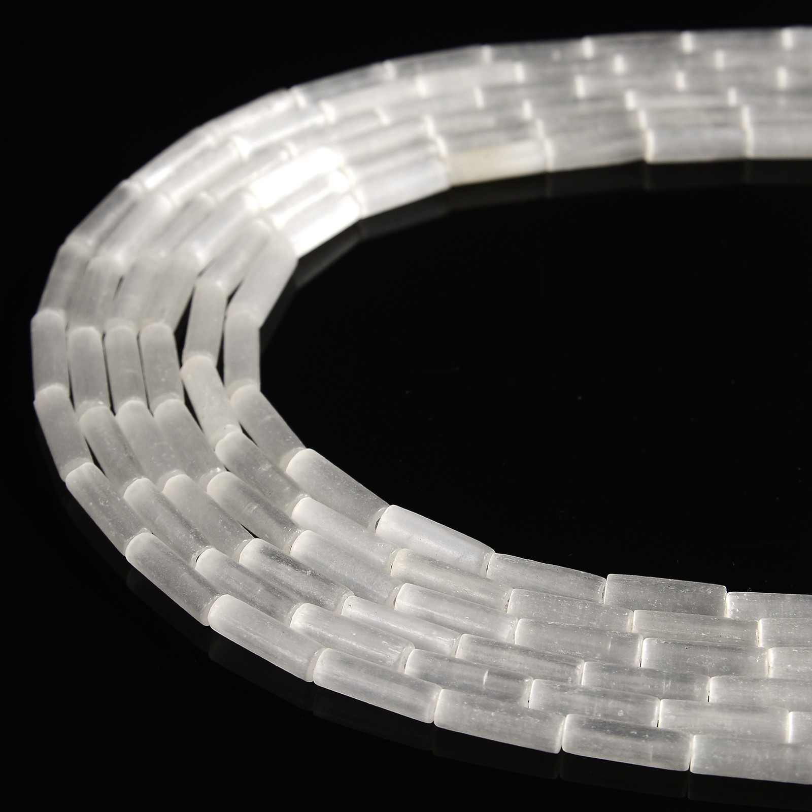 Natural Selenite Cylinder Tube Beads Size 4x13mm 15.5” Strand