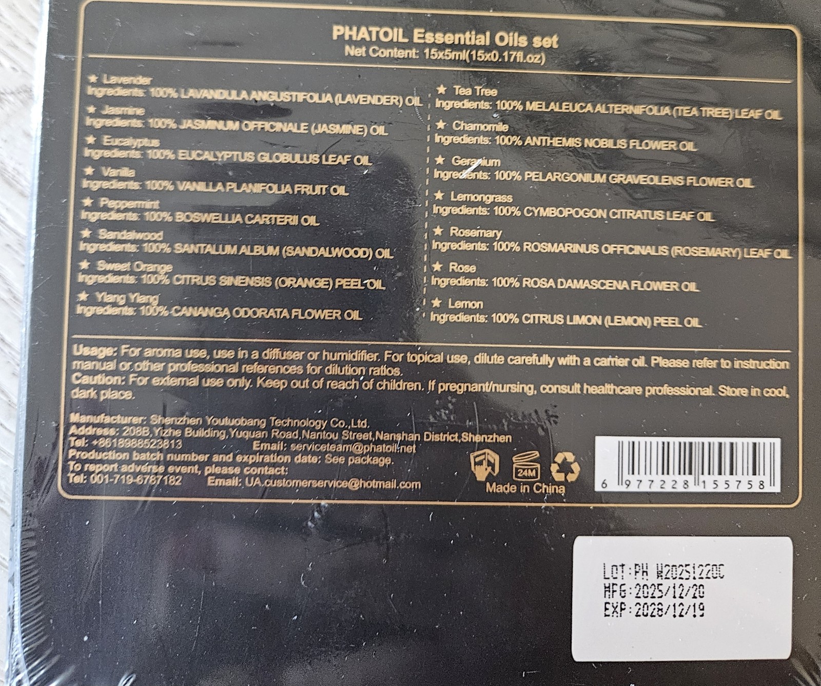 15-Piece Essential Oil Gift Set 5ml Each for Diffusers Sealed