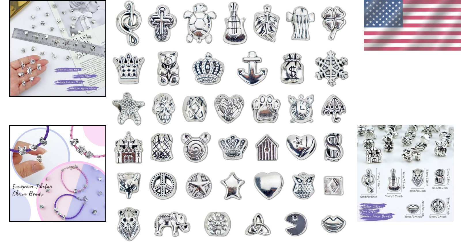 Wholesale Tibetan Silver Beads Set – 40 Loose Alloy Beads for Jewelry Crafts