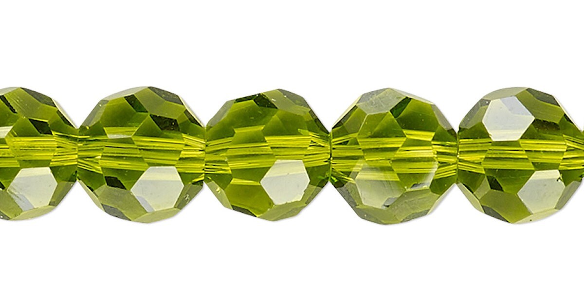 1 Strand(50) Peridot Green 8mm Round 32 Facet Crystal Beads with 1.3-1.4mm Hole