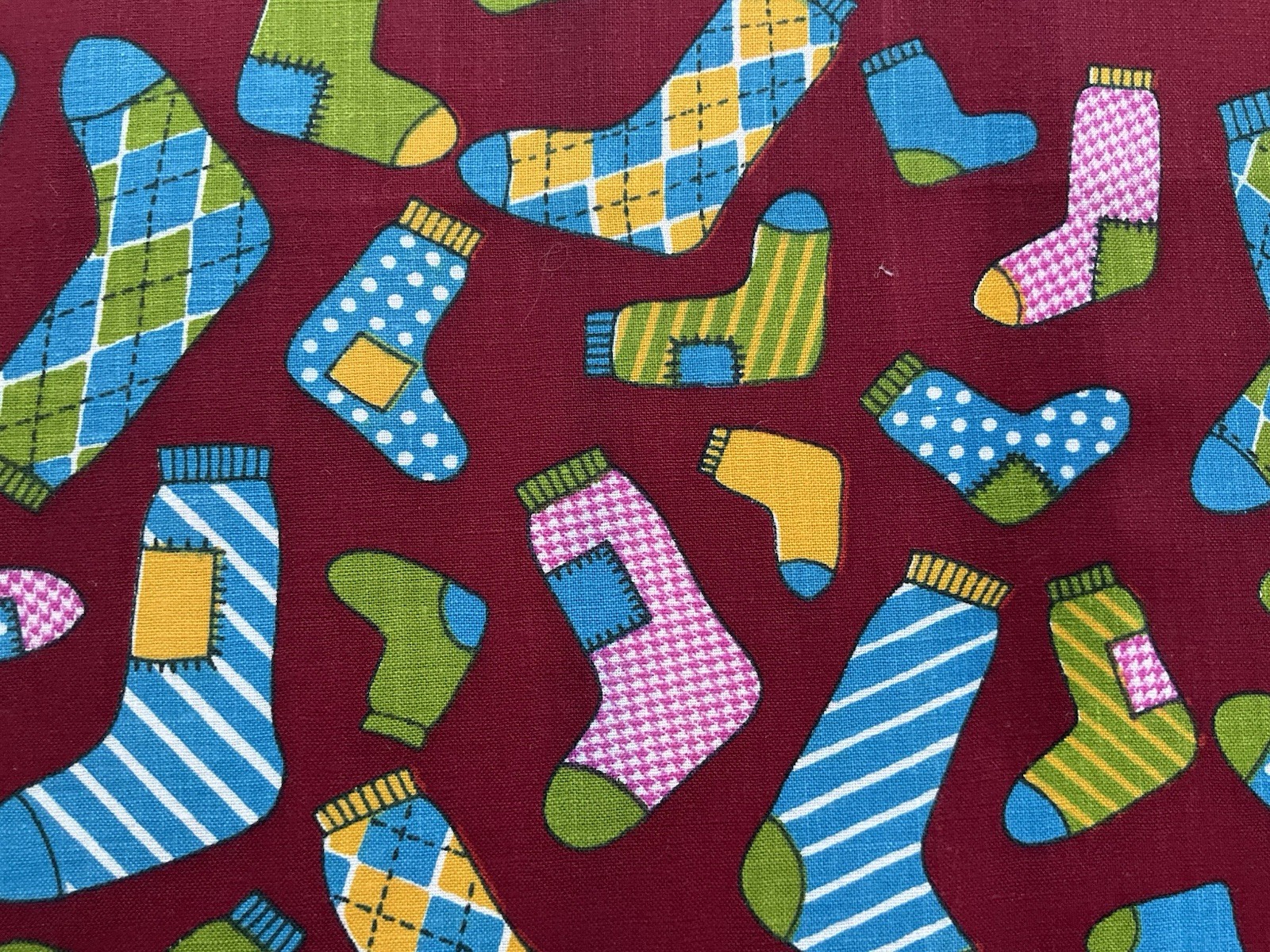 cotton fabric Colorful Socks Red 44″ x 56”209