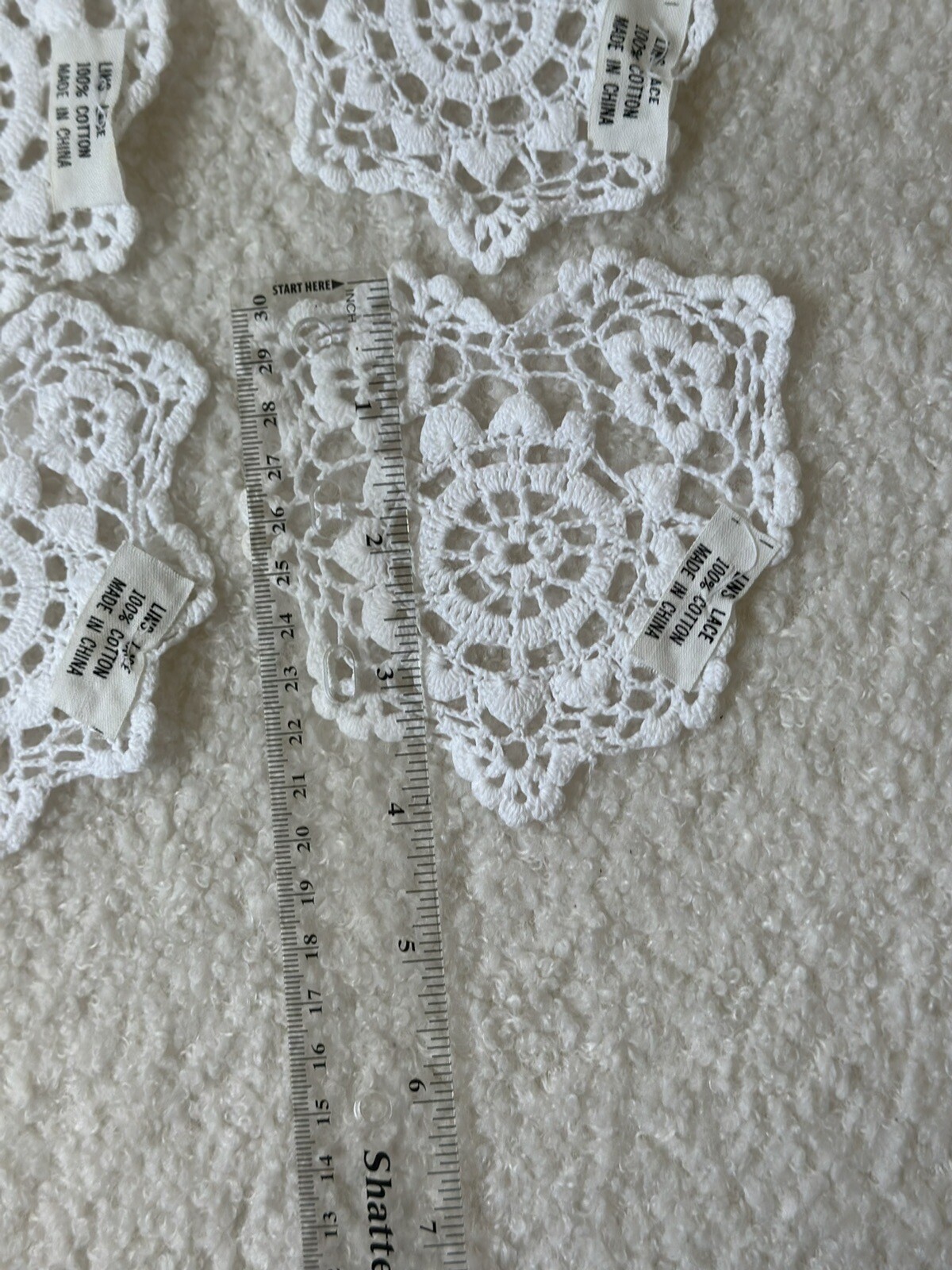 4 Inch White Heart Shapes Crochet Lace Doilies 12 Count