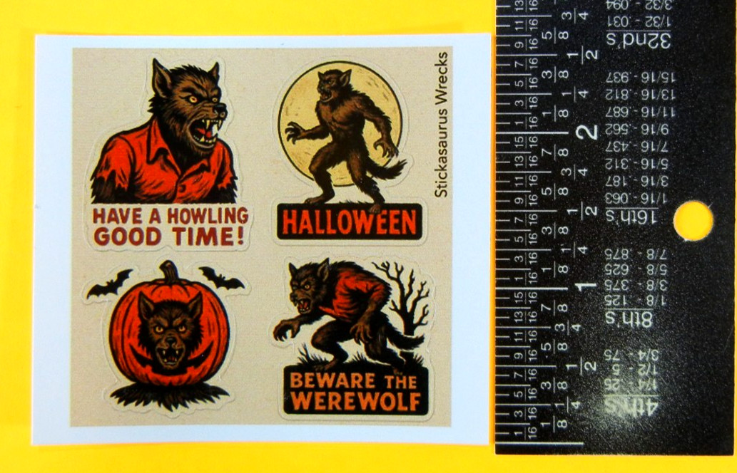 Vintage Style Werewolves Halloween Mini Sticker Sheet Style 1