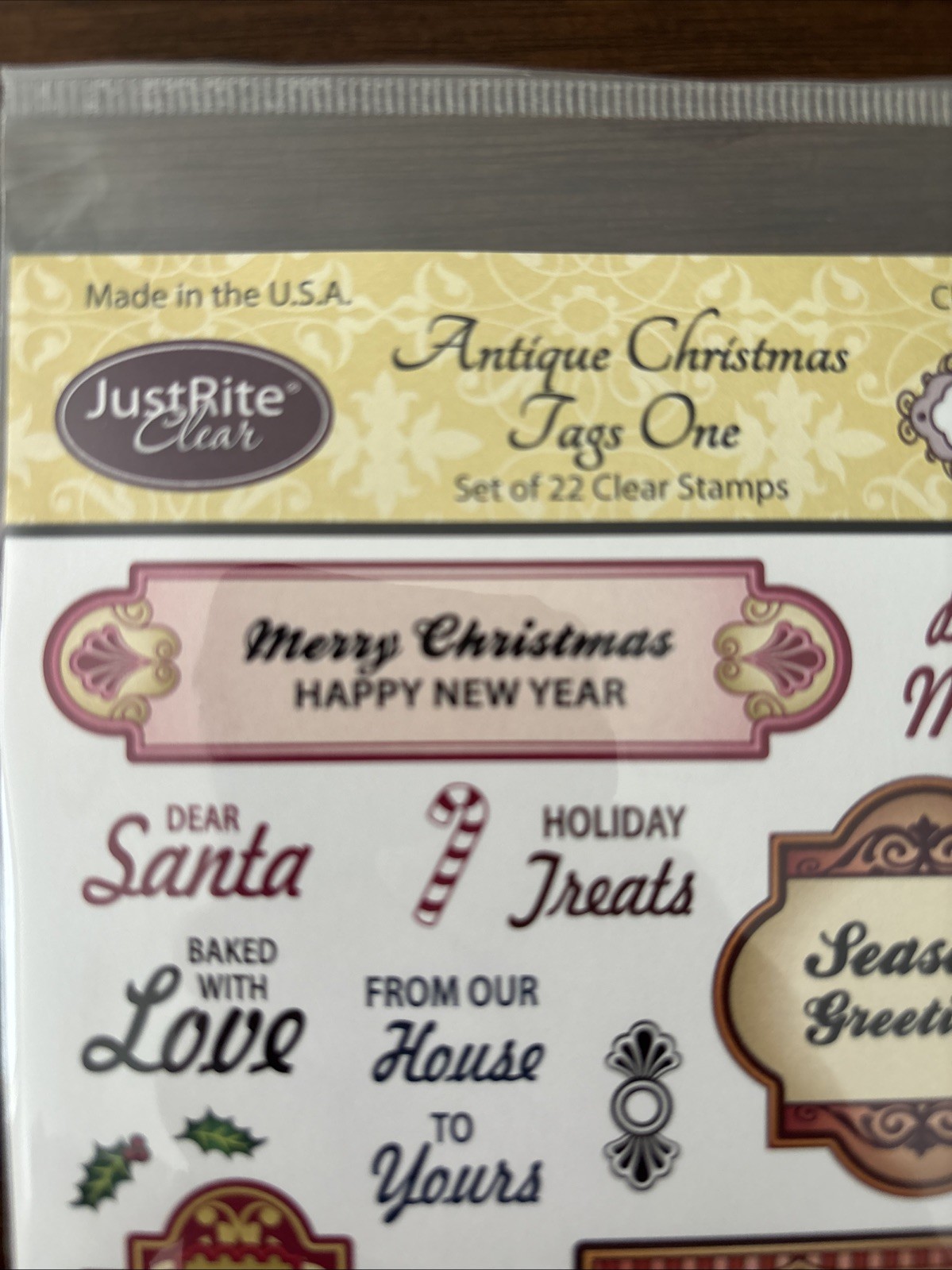 justrite stamp Clear Antique Christmas Tags One