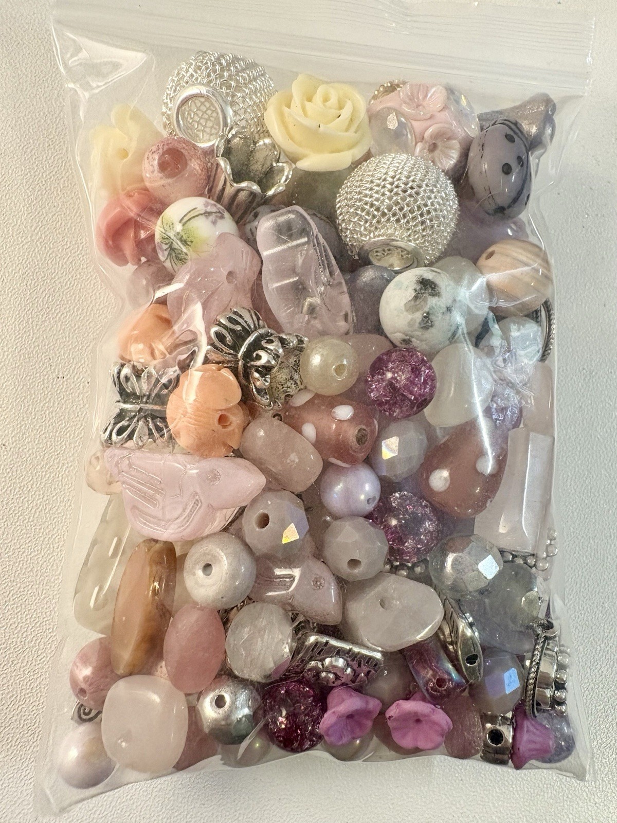 Pink Flowers BEAD MIX for Jewelry Making – Glass, Gemstone, Boho, Czech