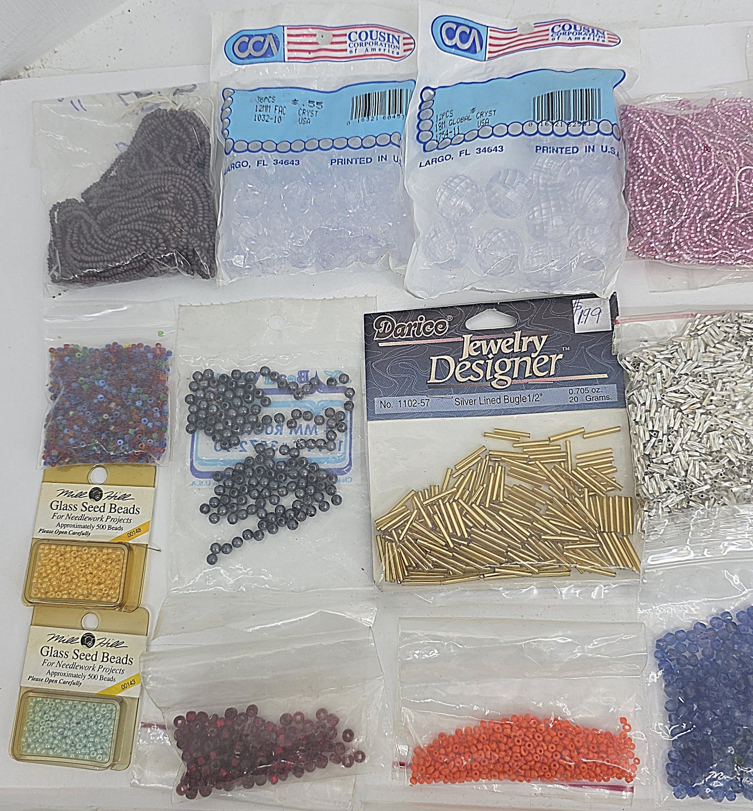 Seed Bead Lot Mixed Sizes, Colors & Materials, 33 packs 2.3 Lbs