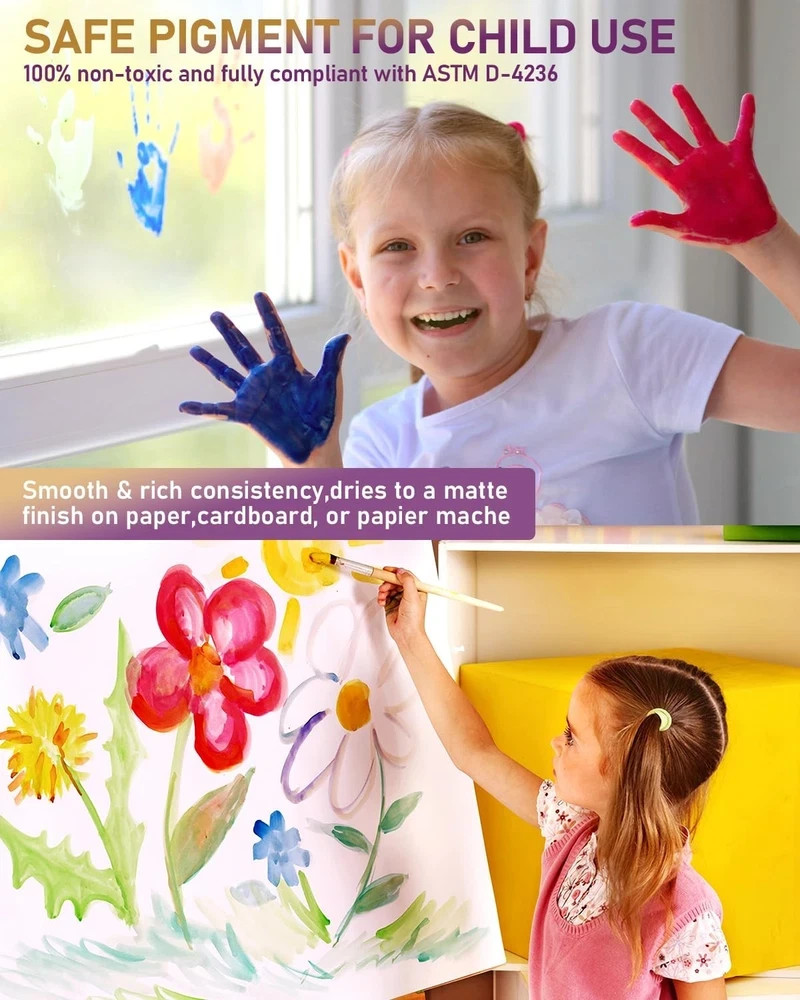 Nicpro 18 Colors Large Washable Paint Set for Kid 8.4oz,250 ml, Acrylic Bulk