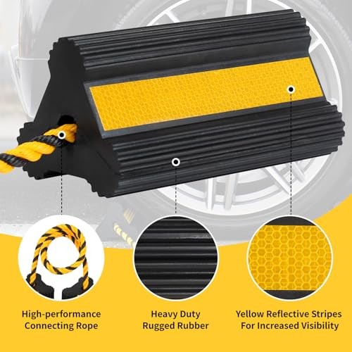 Heavy Duty Rubber Wheel Chocks, 2 Pair, Non-Slip Tire with Rope (2 pairs)