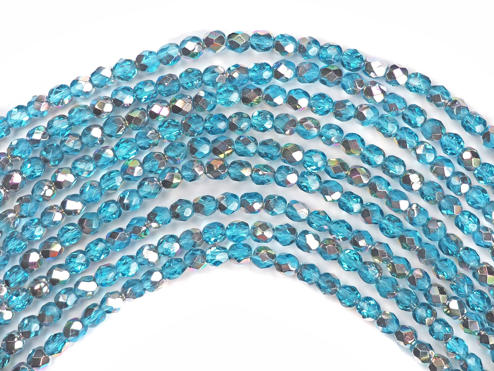 Czech Glass Fire Polished Round Faceted Beads blue Aqua VL Vitrail Light 4mm 6mm