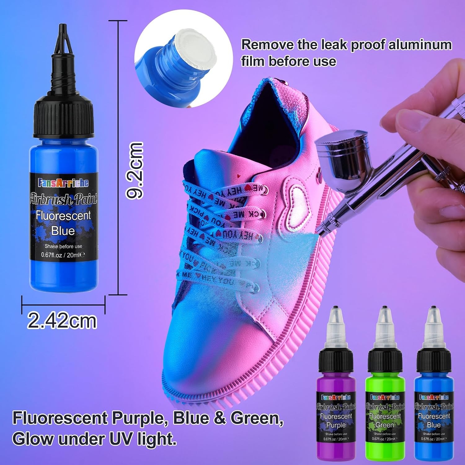 Fansarriche Airbrush Paint, 20 Colors Acrylic Air Brush Paint Kit, Water-Based,