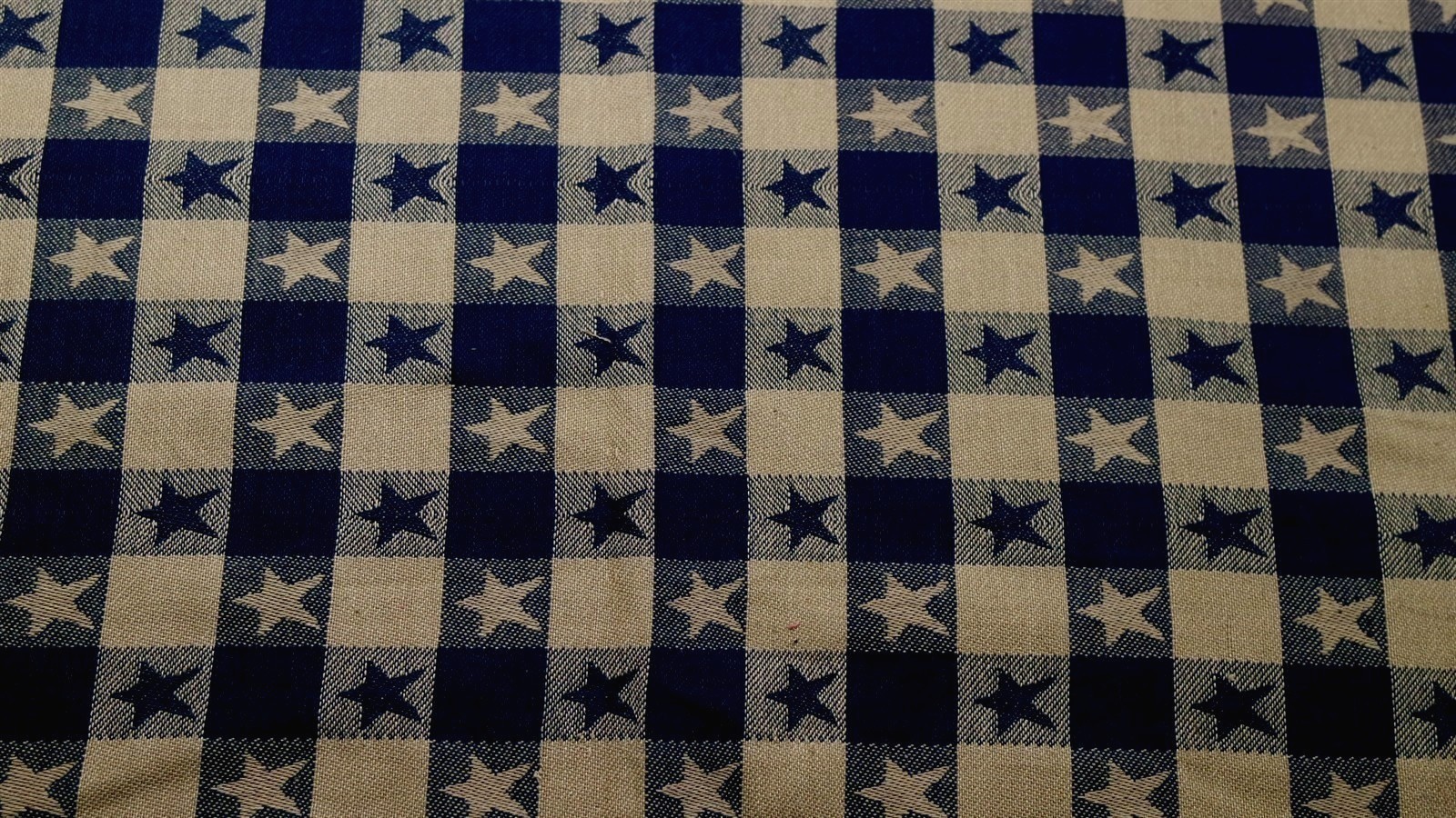 Vintage Primitive Navy Blue Tan Plaid Homespun Americana Patriotic Quilt Fabric