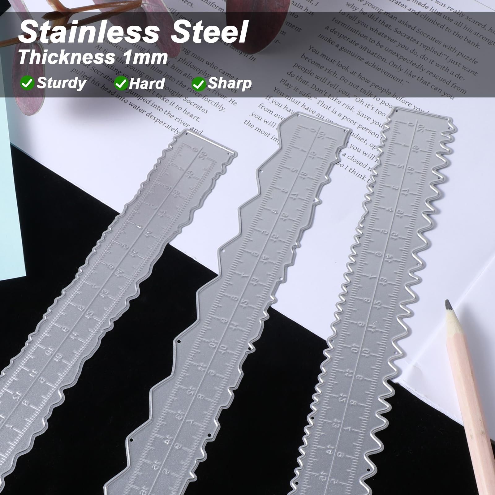 JJUNW 3 Pcs Deckle Edge Ruler Carbon Steel Metal Paper Tearing silver