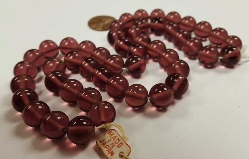 50 VINTAGE JAPANESE 1950’s CHERRY BRAND GLASS AMETHYST 10mm. ROUND BEADS 4682