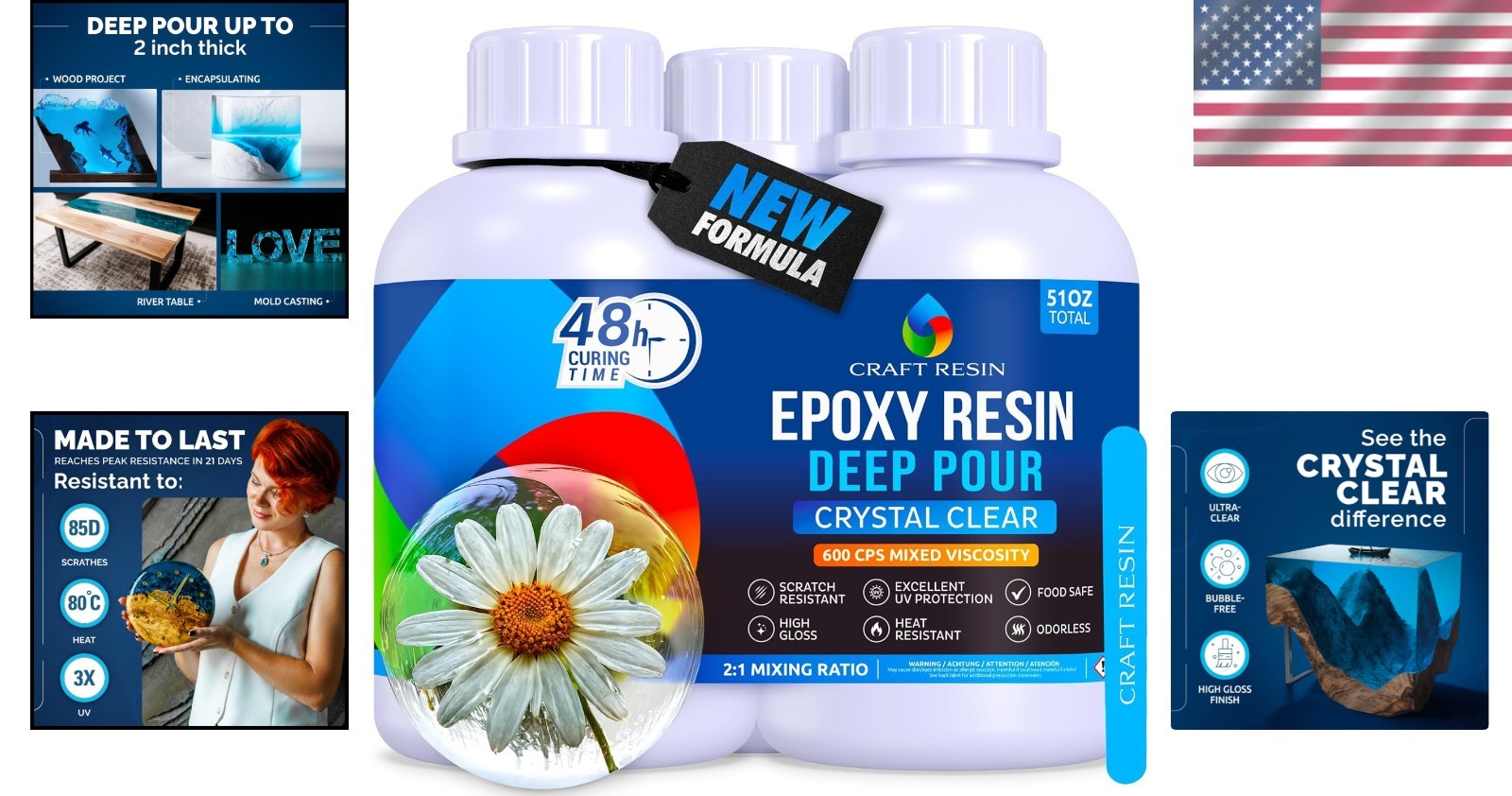 51 Oz Deep Pour Epoxy Resin Kit – Crystal Clear, UV Resistant & Food Safe