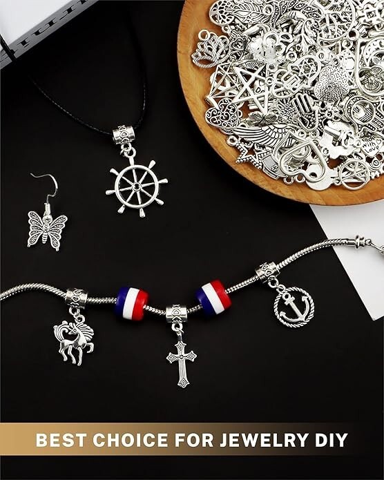 300 Pcs Wholesale Bulk Tibetan Silver Jewelry Charms – Mixed Smooth Pendants for