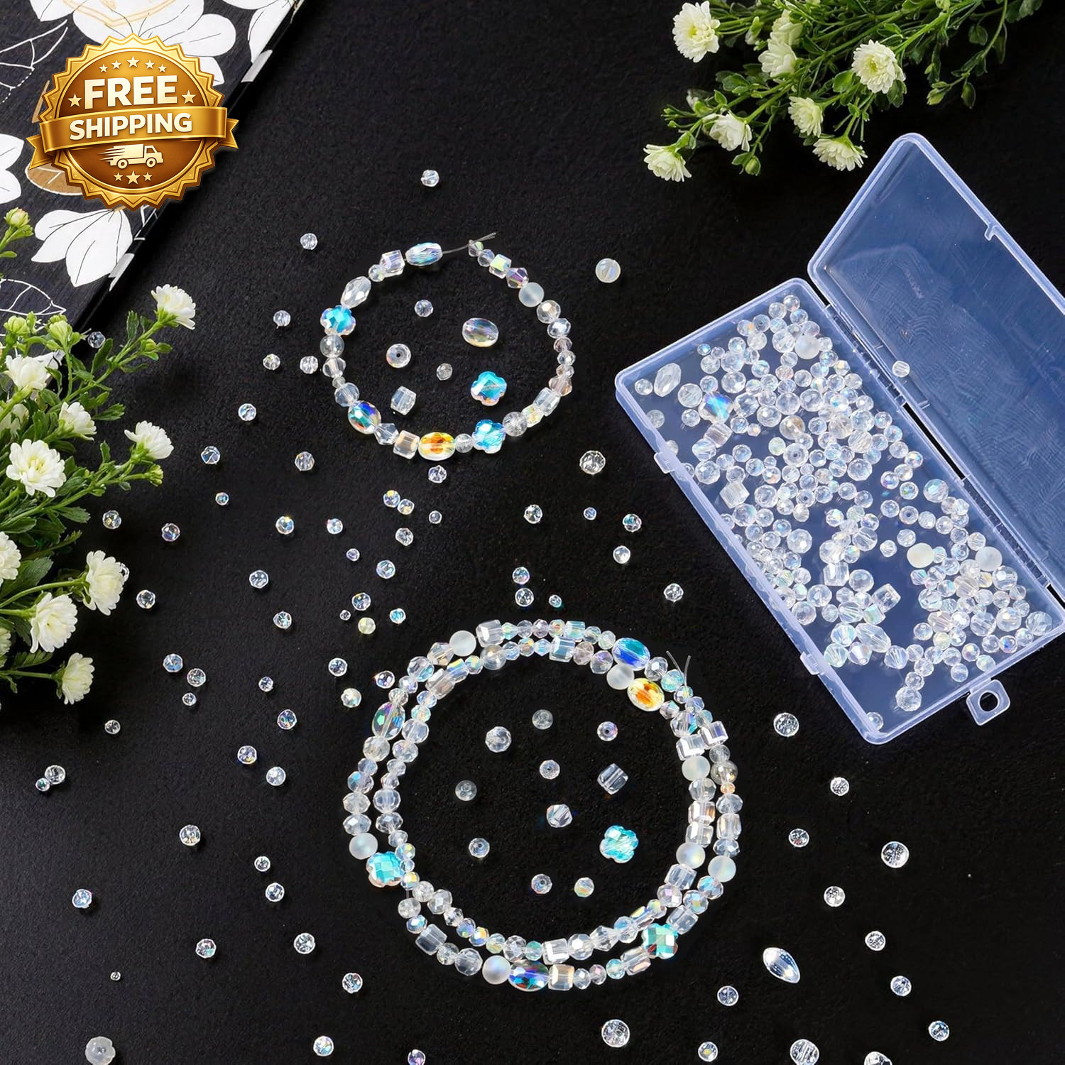 636Pcs Glass Beads for Jewelry Making, Assorted Crystal Beads with Loose Beads f