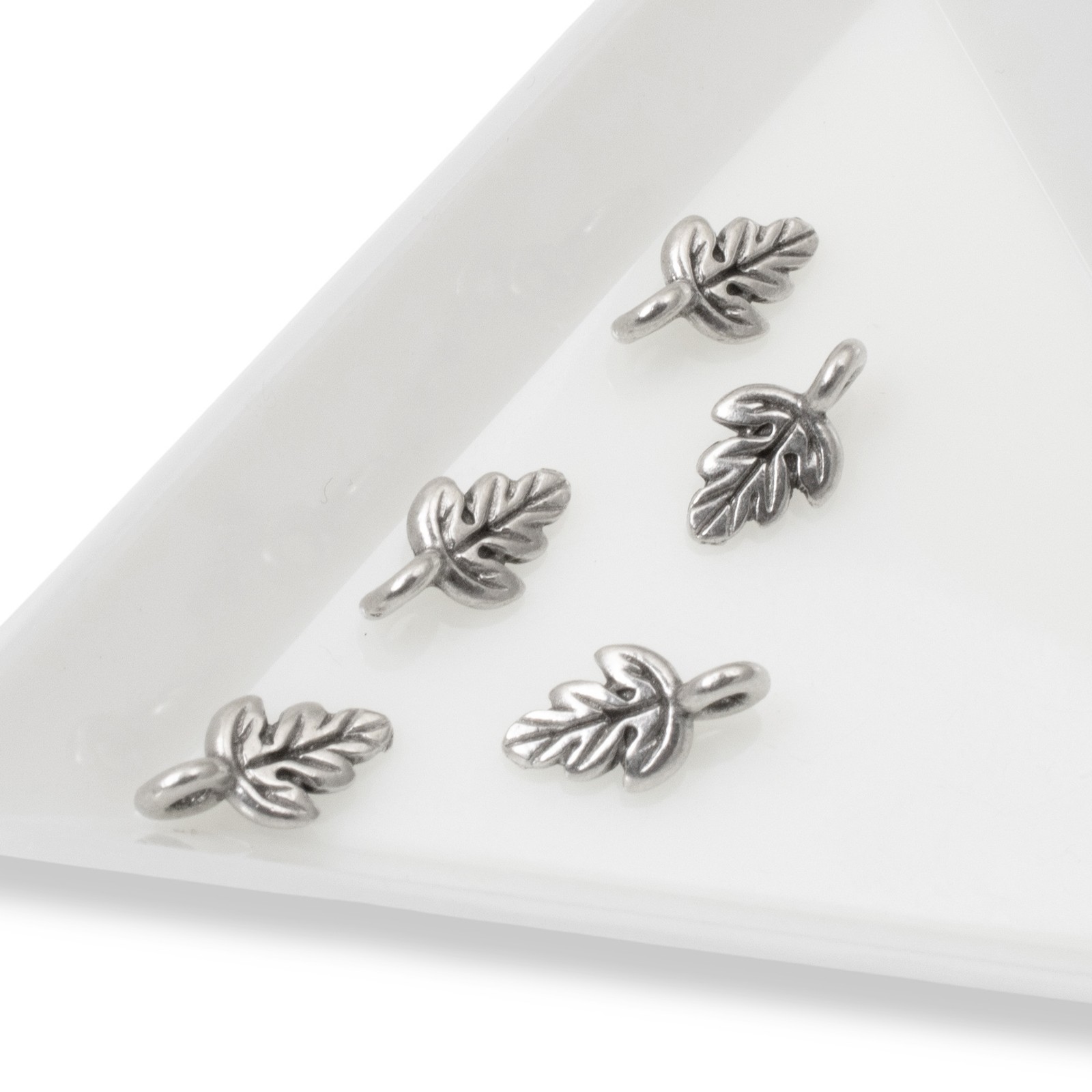 5 Petite Silver Oak Leaf Charms – Detailed Silver-Plated & Large Hole for Cord