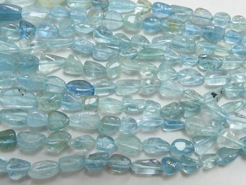 Natural Aquamarine Smooth Tumble Beads Loose Gemstone 16″ Strand 6x5mm-10x7mm