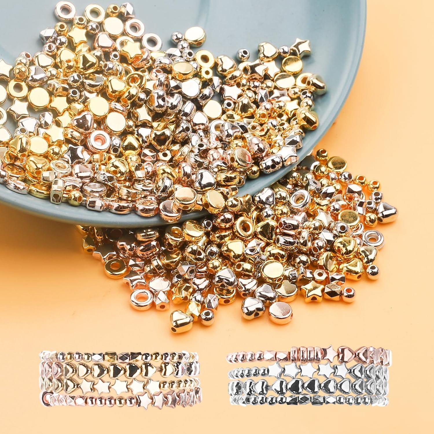 Gold Spacer Beads 2160 Pieces Bracelet Beads for DIY Jewelry Making(Gold, Sliver
