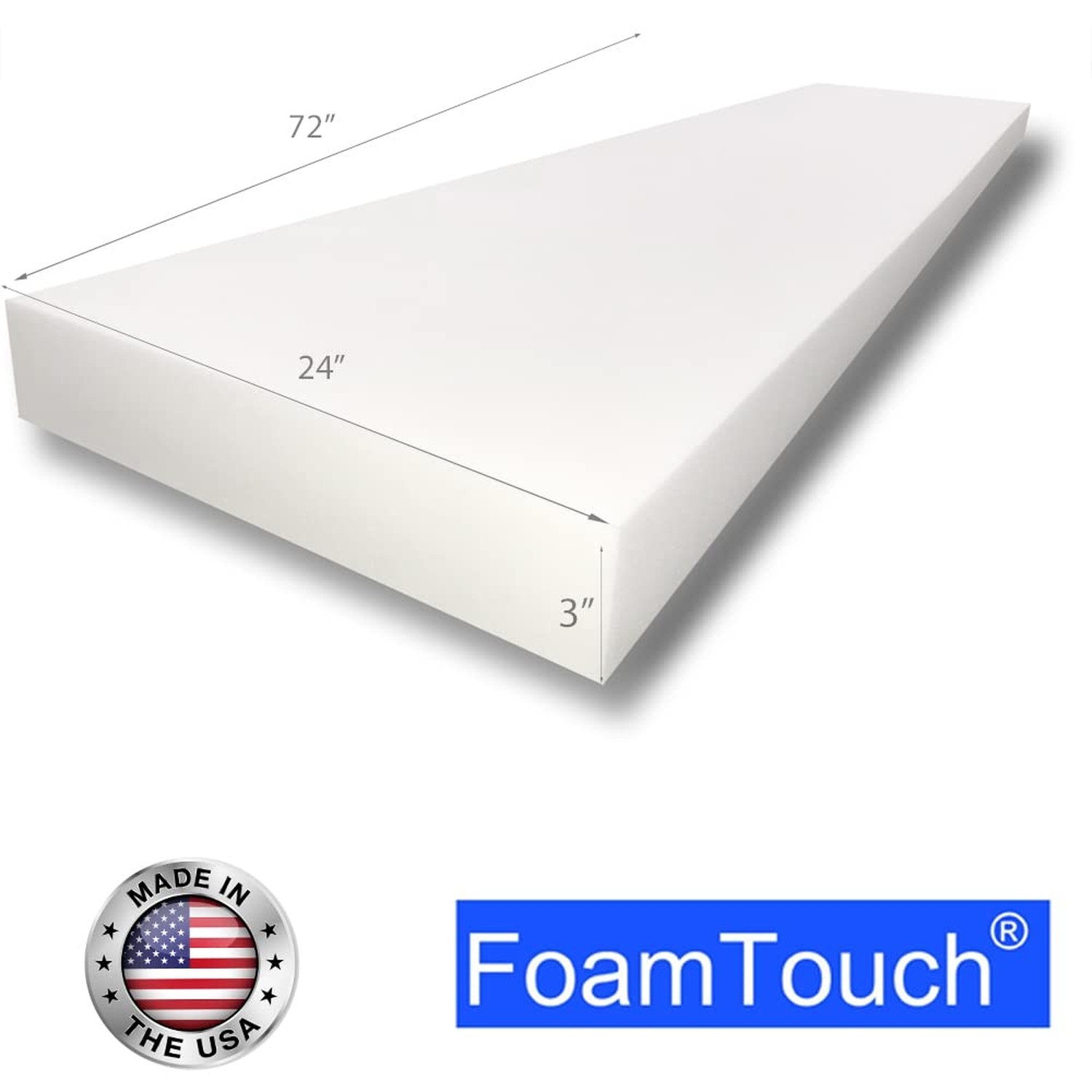 FoamTouch 3″x24″x72″ high Density Polyurethane Foam, 3 x24 x72 inches, White