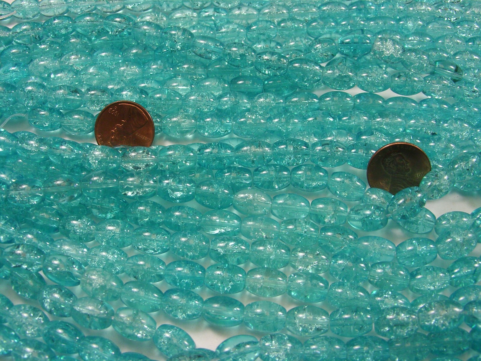 20 Strands 15″ Light Blue Oval Crackle Glass Beads Wholesale Bulk Lot 8mm x 11mm