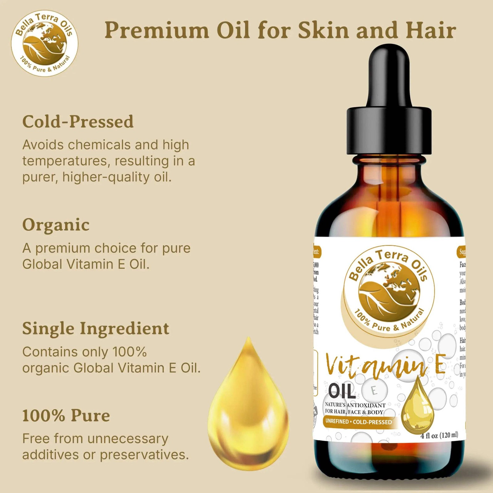 Organic Vitamin E Oil – 16oz | Premium Grade Oil for Skin, Hair & DIY Projects
