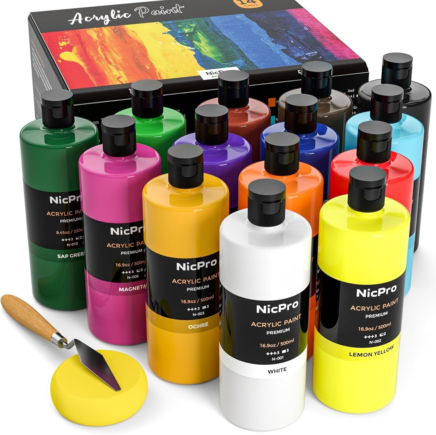 14 Colors Large Bulk Acrylic Paint Set 16.9 oz,500 ml Rich Art Painting Suppl…