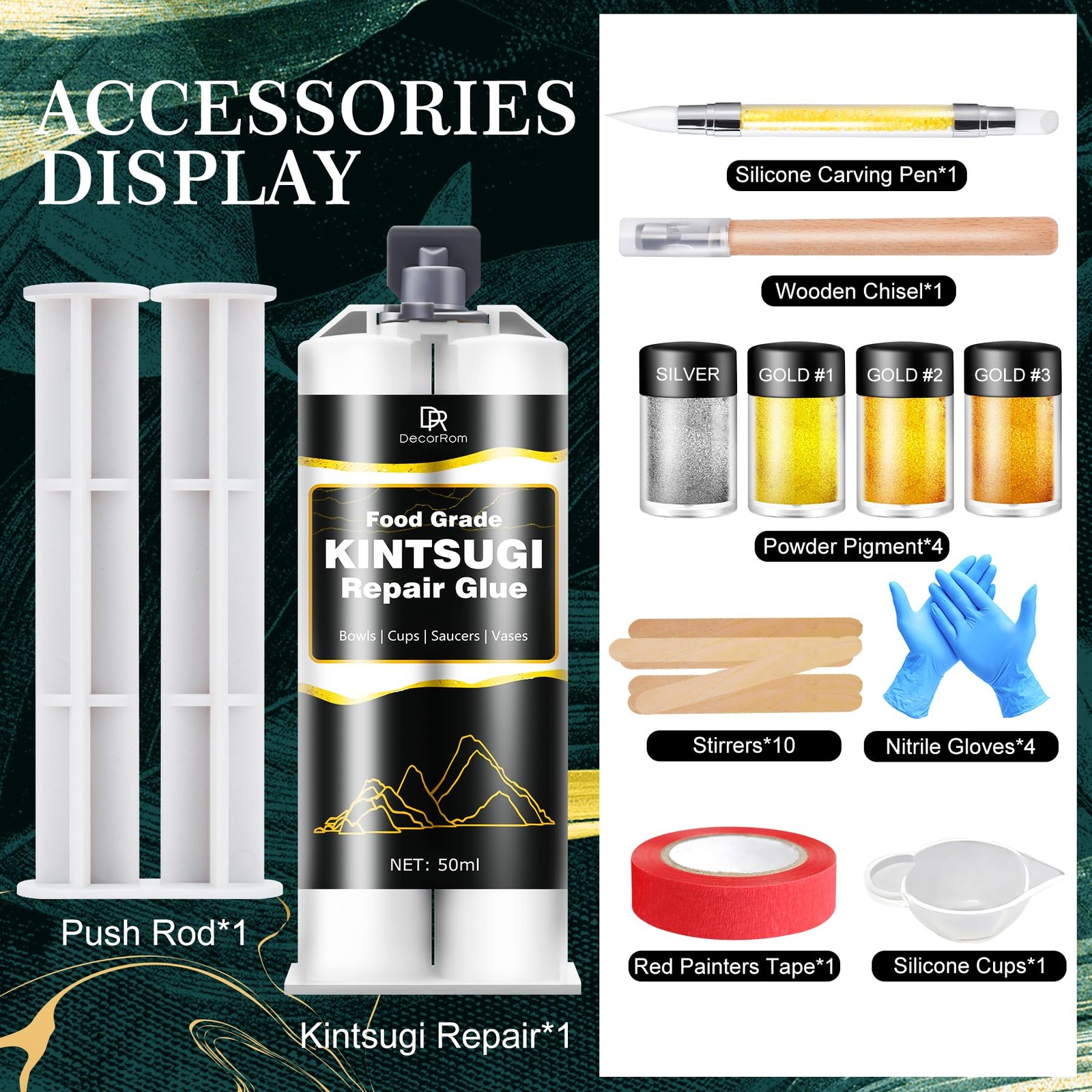 Kintsugi Repair Kit, Upgraded Food Safe Gold & Silver Transparent