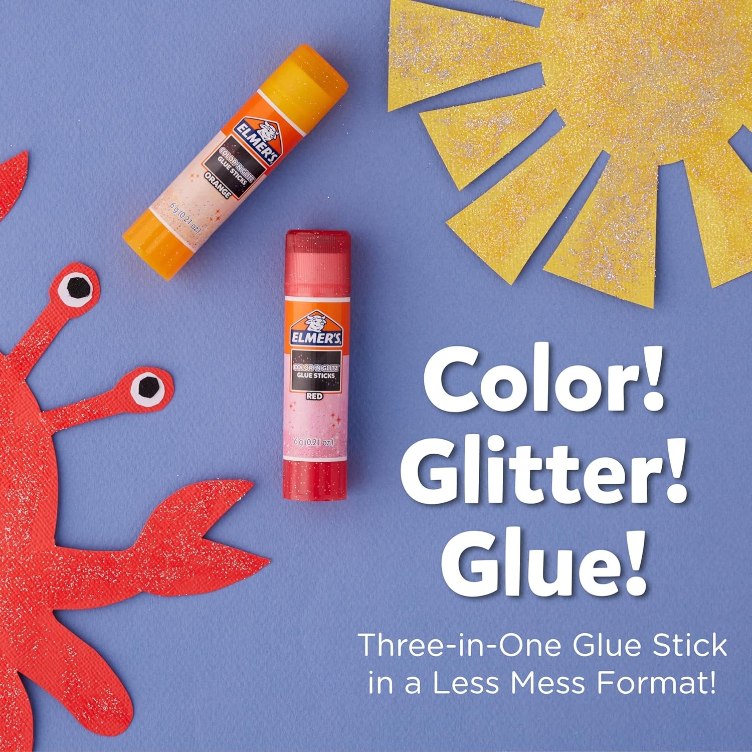 Elmer’s Color ‘n Glitz Glue Sticks, Washable, Assorted Colors, 24 Count (6 Packs