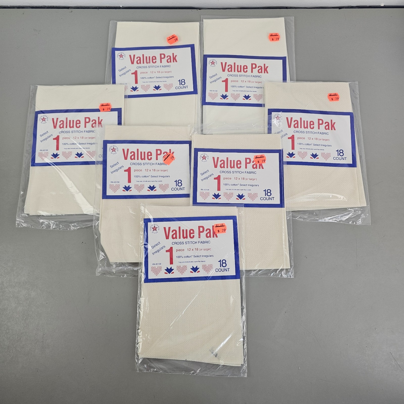Lot Of 7 Value Pak Cross Stitch Fabric 1 Piece 12×18 – 18 Ct Aida