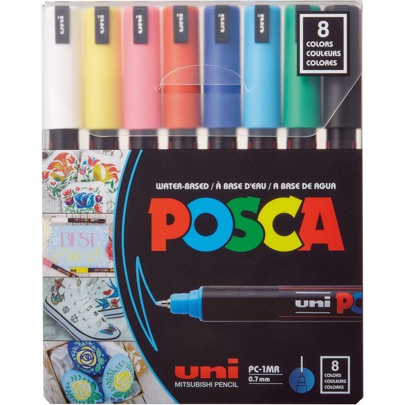 uni POSCA 8pk PC-1MR Water Based Paint Markers Extra Fine Tip 0.7mm in Assorted