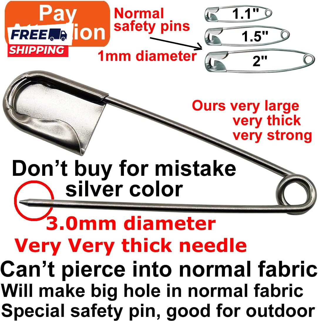 5 PCS of 5 Inch Heavy Duty Jumbo Stainless Steel Safety Pins Silver Color Safety