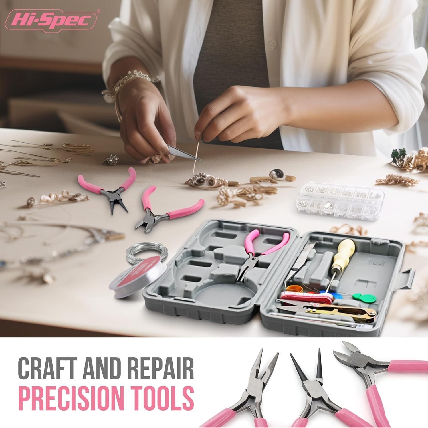 Hi-Spec Jewelry Making Supplies Kit with Findings, Pliers & Wire Set