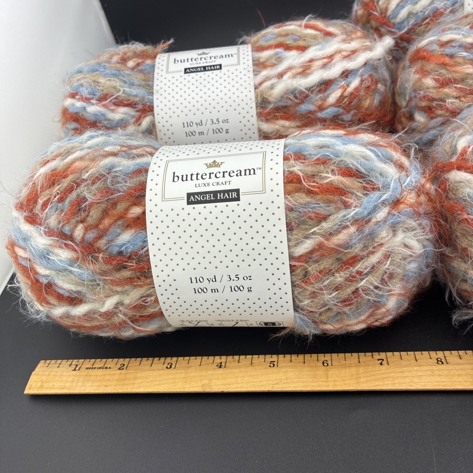 5 Skein Buttercream Luxe Craft Angel Hair Rust Blue Wool Blend 110 Yrds/3.5oz Ea