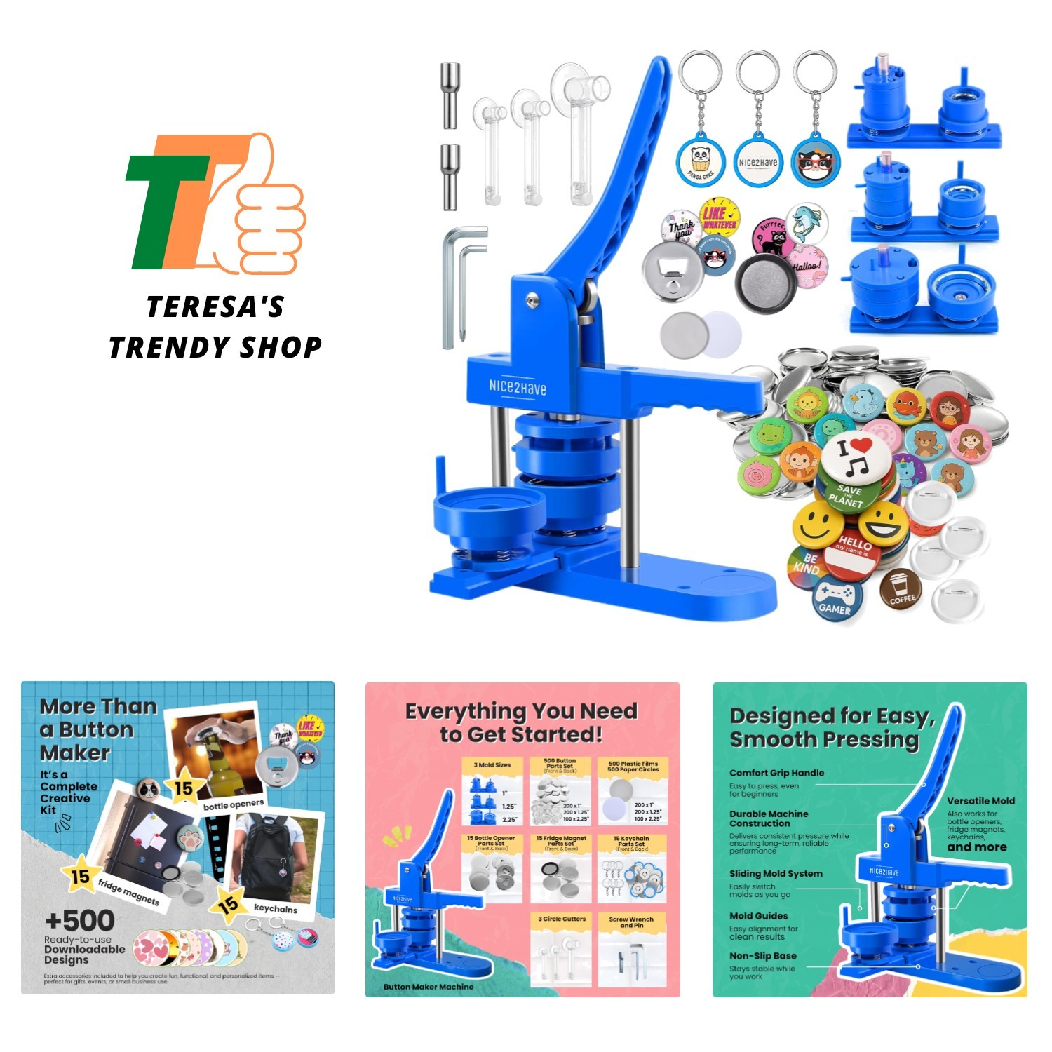 All-in-One Button Maker Machine with Magnets & Custom Designs – Fun for All Ages