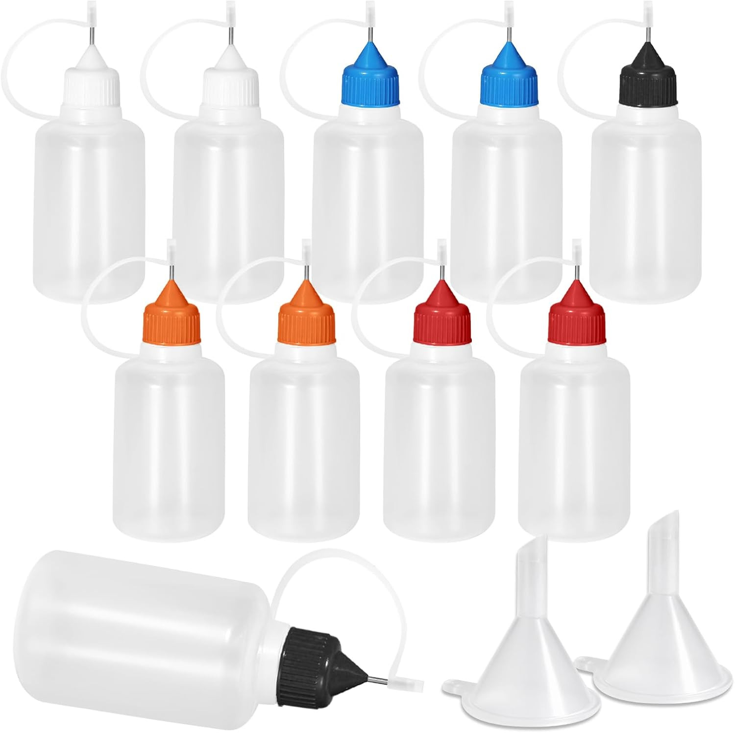 12 Pcs 30ml Precision Tip Squeeze Bottles with Metal Needle Tips & Funnels