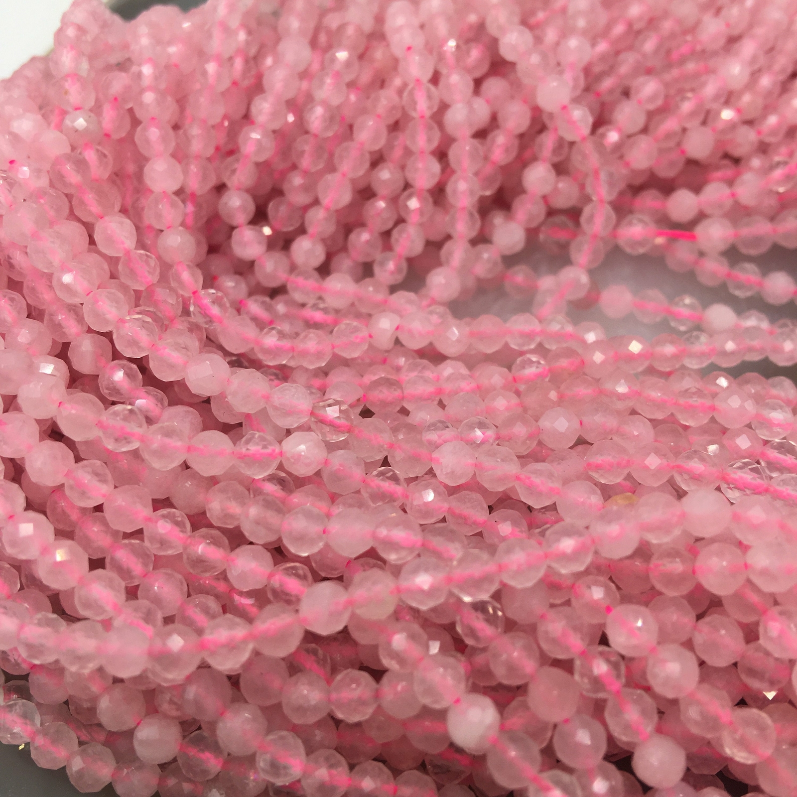 Natural Rose Quartz Faceted Round Beads Size 2mm 3mm 4mm 5.5mm 15.5″ Strand