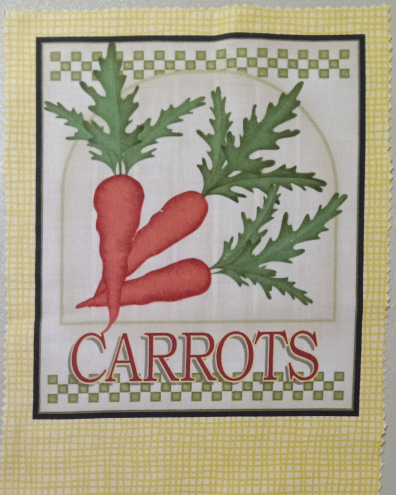 Angela Anderson/Cranston~”Carrots Seed Packet”~Cotton Fabric Panel~ 6.5″x7.5″