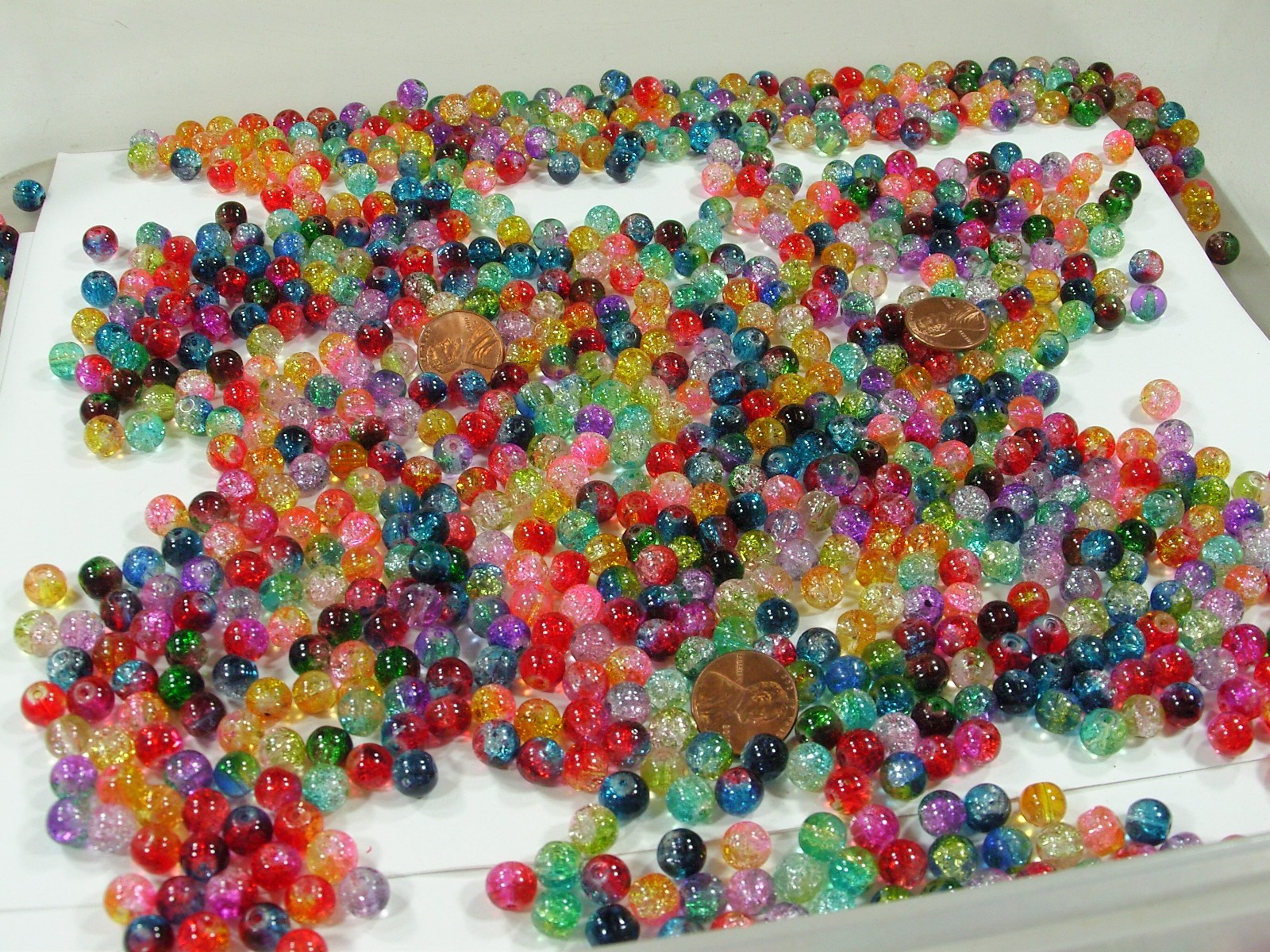 2 Pounds (1,250 PCS) 8mm Round Assorted Color Crackle Glass Beads Bulk (HA-54)⭐